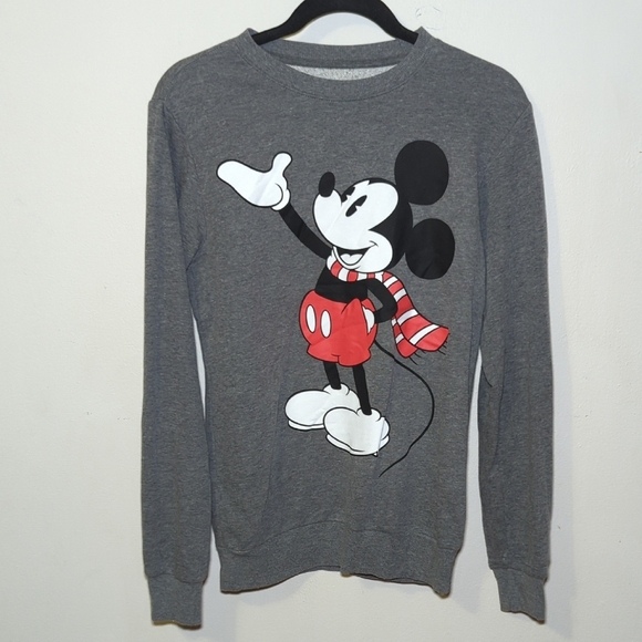 Disney Mickey Mouse with Striped Scarf Gray Sweatshirt Unisex Size XS - Picture 1 of 3